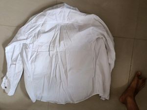 White Cotton Double Pocket Mens Shirt