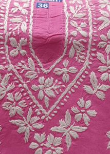 Pink Embroidered Cotton Kurta