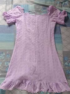 Lavender Eyelet Lace-Up Mini Dress