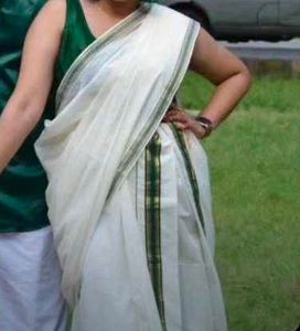 Kerala Saree Setum Mundum With Green Border