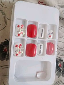 DIY Red &amp; Heart Press-On Nails