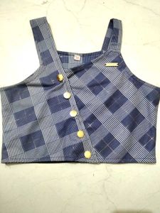 Blue White Strips Crop Tank Top .
