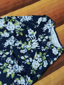 Women Blue Oversized Floral Printed Casual Top