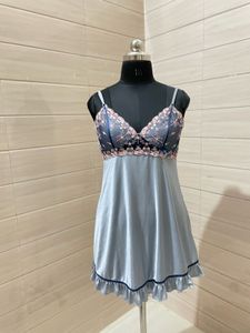 Blue Floral Lace Trim Nightgown
