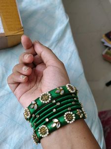 Green Thread Bangles With Earrings