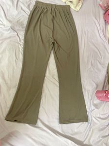 Olive Green Flare Ribbed Pants
