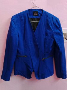 ZARA Women's Blue Blazer with Zip Pocket