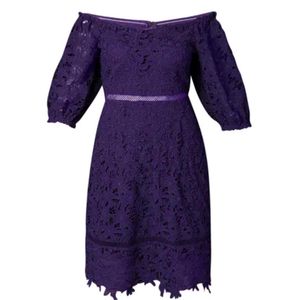 Purple Lace Puff Sleeve Dress