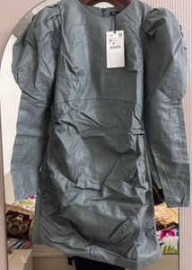 ZARA Viral Sage Green Faux Leather Mini dress