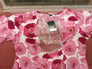 BrandNew Cotton Floral Print Kurti+RedBpttom