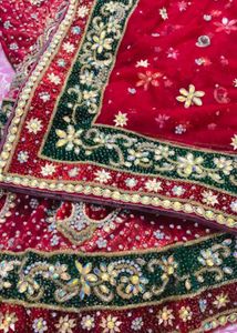 Cherry Red &amp; Green  Embroidered Lehnga With Dupatt