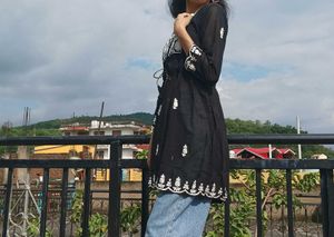 Embroidered Black Tunic Top