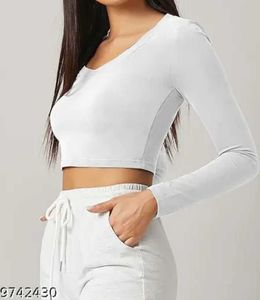 White Long Sleeve Crop Top With Freebie,😍