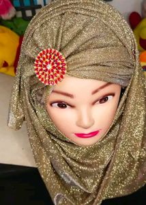 Gold Shimmer Hijab with Brooch