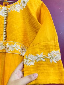 Yellow Anarkali Kurta Pant Set