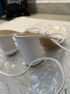 White Strappy Tie Up Block Heels