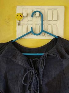 Cute Navy Blue Tie-Neck Top 34-38