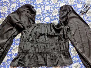 Forever 21 Black Smocked Peplum Blouse/ Crop Top