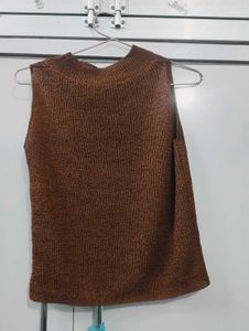 Brown Knit Sleeveless Top