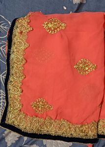 Gorgeous Coral & Gold Sari