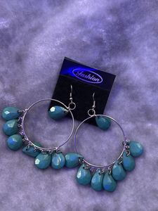 Teal Drop Hoop Earrings
