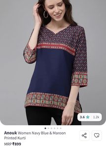 Patterned Navy Blue Tunic Top