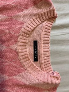 Trendy Pink Knitted Sleeveless Sweater Vest