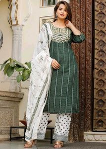 Green Embroidered Kurta Set
