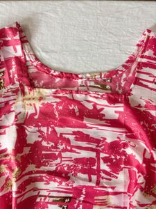 Pink Printed Bell Sleeve Short Kurti