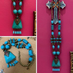 Statement Turquoise Beaded Necklace from Bhutan