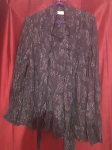 Vintage Sheer Sparkle Tie-Front Blouse