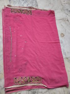Pink heavy work saree with blouse
