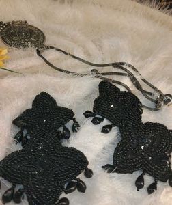 Geometric sequence beaded fabric earring