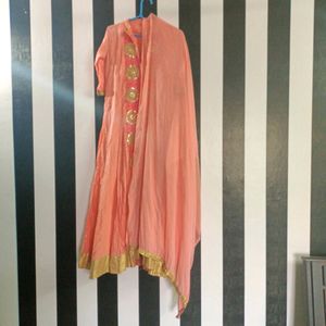 Cotton Gown With Shiffon Dupatta
