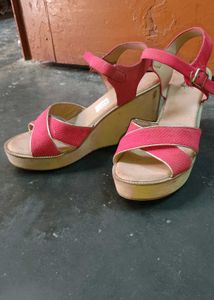 Red Wedge Sandals