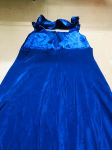 Satin halter Fish Cut Blue one Piece Dress