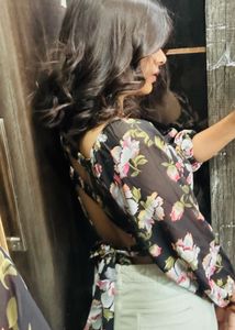 Backless Floral Print Blouse