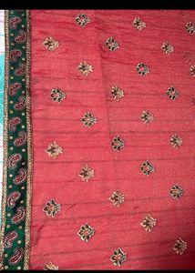 Rust &amp; Green Border Embroidered Saree