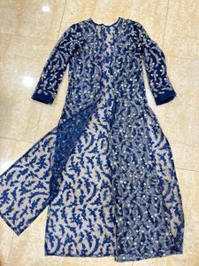Peach Lehenga Choli With Blue Heavy Jacket
