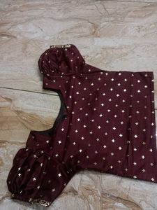 Meroon And Golden Print Pattupavada Set