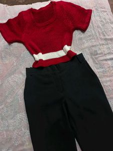 Red & White Knit Crop Top (women's)