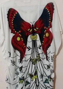 Butterfly Print White Tunic Top