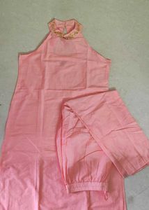 Pink Kurti Set With Kotadoria Dupatta
