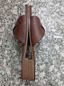 Brown Leather Slide Sandals