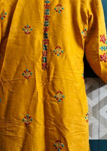 Embroidered Mustard Kurti