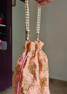 2 Gold Embellished Drawstring Potli Bags