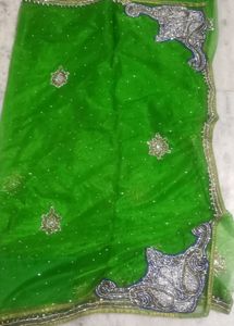 Very Beautfull Parrot Green Net Saree