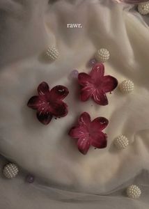 Cherry Red Flower Hair Clips-1pc