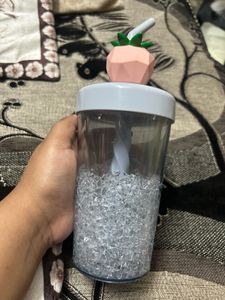 Cute Peach Top Plastic Tumbler with Straw