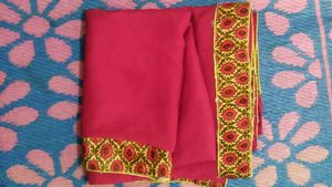 Pink Saree With Golden Border Design